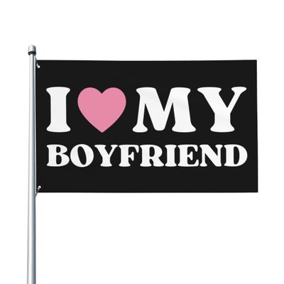 I Love My Boyfriend I Heart My Hot B..F Flag, Valentine's Day, Birthday, 3 x 5 Inches, Tapestry Outdoor Yard Flag with 2 Grommets, Funny House/Yard Banner