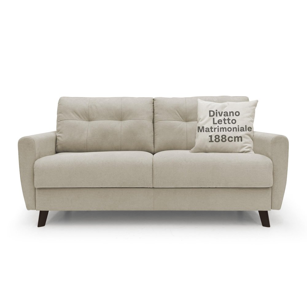 Divani Store Double Sleeper Sofa, 188 cm, Soft Waterproof Fabric, Callisto Mattress 140 x 197 cm, Handmade, Cream