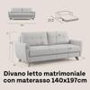 Divani Store Double Sleeper Sofa, 188 cm, Soft Waterproof Fabric, Callisto Mattress 140 x 197 cm, Handmade, Cream view 2