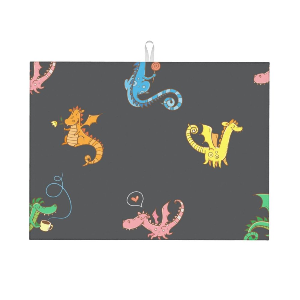 Cute Cartoon Dinosaur Microfiber Dish Drying Mat, Heat-Resistant, Absorbent, 45.7 x 61 cm