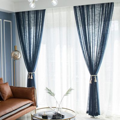 Homxi Sheer Curtains, 2-Pack, 2 x 42W x 90H in, Solid Dark Blue, Grommet Top