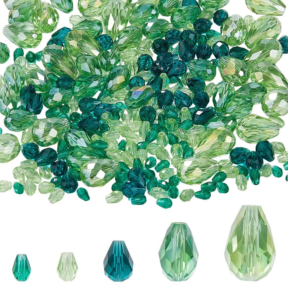SUNNYCLUE 280-Piece Green Teardrop Crystal Glass Bead Set for Jewelry Making