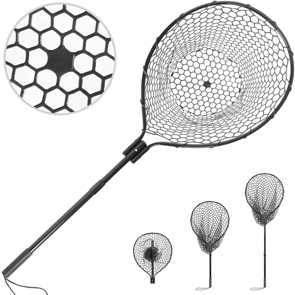 High-Strength Landing Net with 2-Piece Telescopic Handle and Soft Rubber Mesh