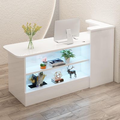 YVYKFZD Reception Desk with Counter, Shelves and Drawers, Left High, 55.1 x 21.6 x 39.3 in