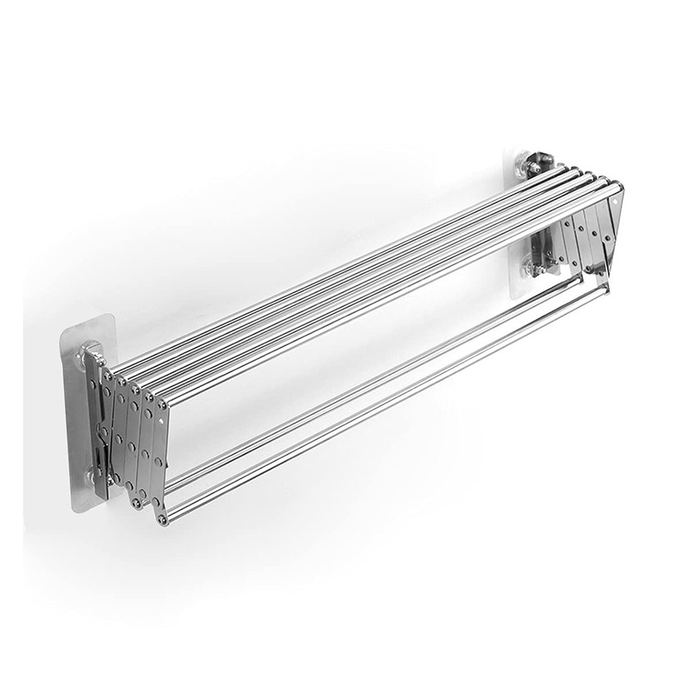 Extendable Stainless Steel Bathroom Towel Rack, Wall-Mounted or Adhesive, No Drilling
