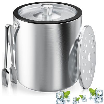 2 L Stainless Steel Ice Bucket with Strainer and Tongs