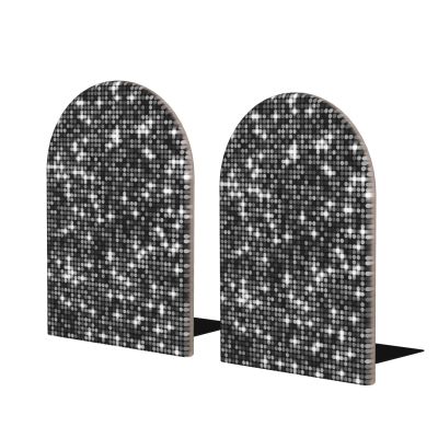 Black and Silver Sequin Sparkle Wooden Bookends, 2-Piece Set