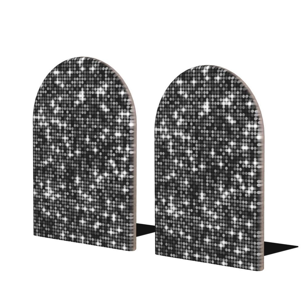Black and Silver Sequin Sparkle Wooden Bookends, 2-Piece Set