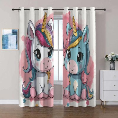 Pink Cartoon Unicorn Blackout Curtains, 2-Piece Set, W117 x H183 cm