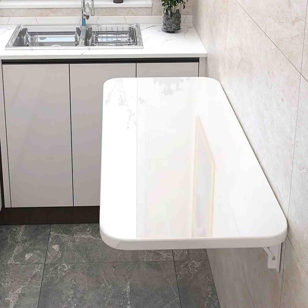 White Wall-Mounted Folding Table with Pull-Out Extension, 80 x 50 cm