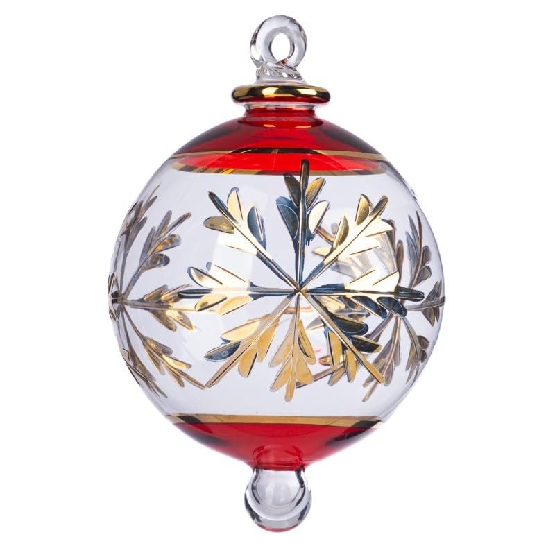 Goodwill Red Snowflake Christmas Ornament, Mouth-Blown Glass, 12 cm Diameter