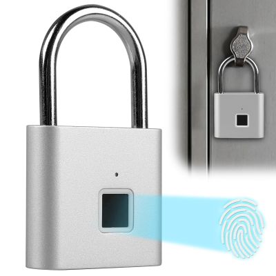 Silver Fingerprint Padlock, Weatherproof, USB-Rechargeable