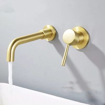 Brushed Brass Wall-Mounted Basin Faucet, 360° Swivel