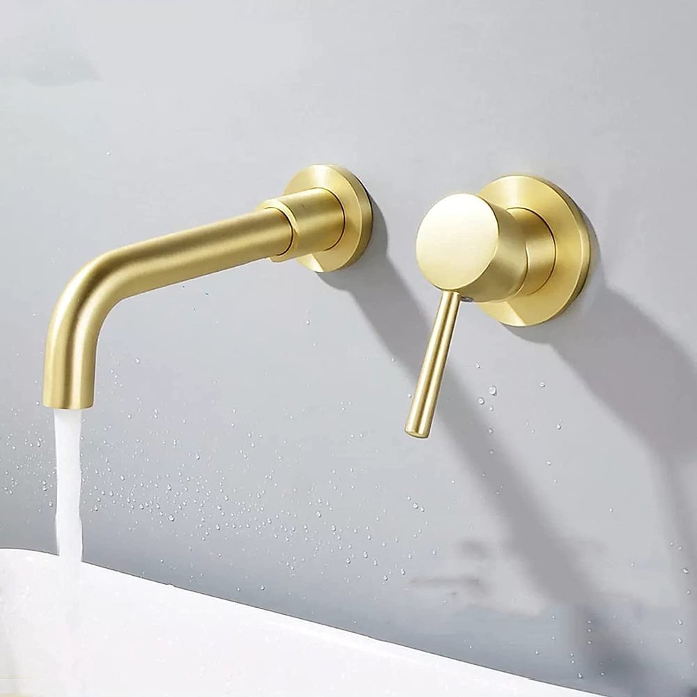 Brushed Brass Wall-Mounted Basin Faucet, 360° Swivel