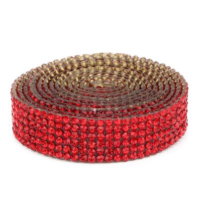 1 m Self-Adhesive Rhinestone Trim, Glittering Crystal Ribbon for DIY Crafts and Decorations, Red