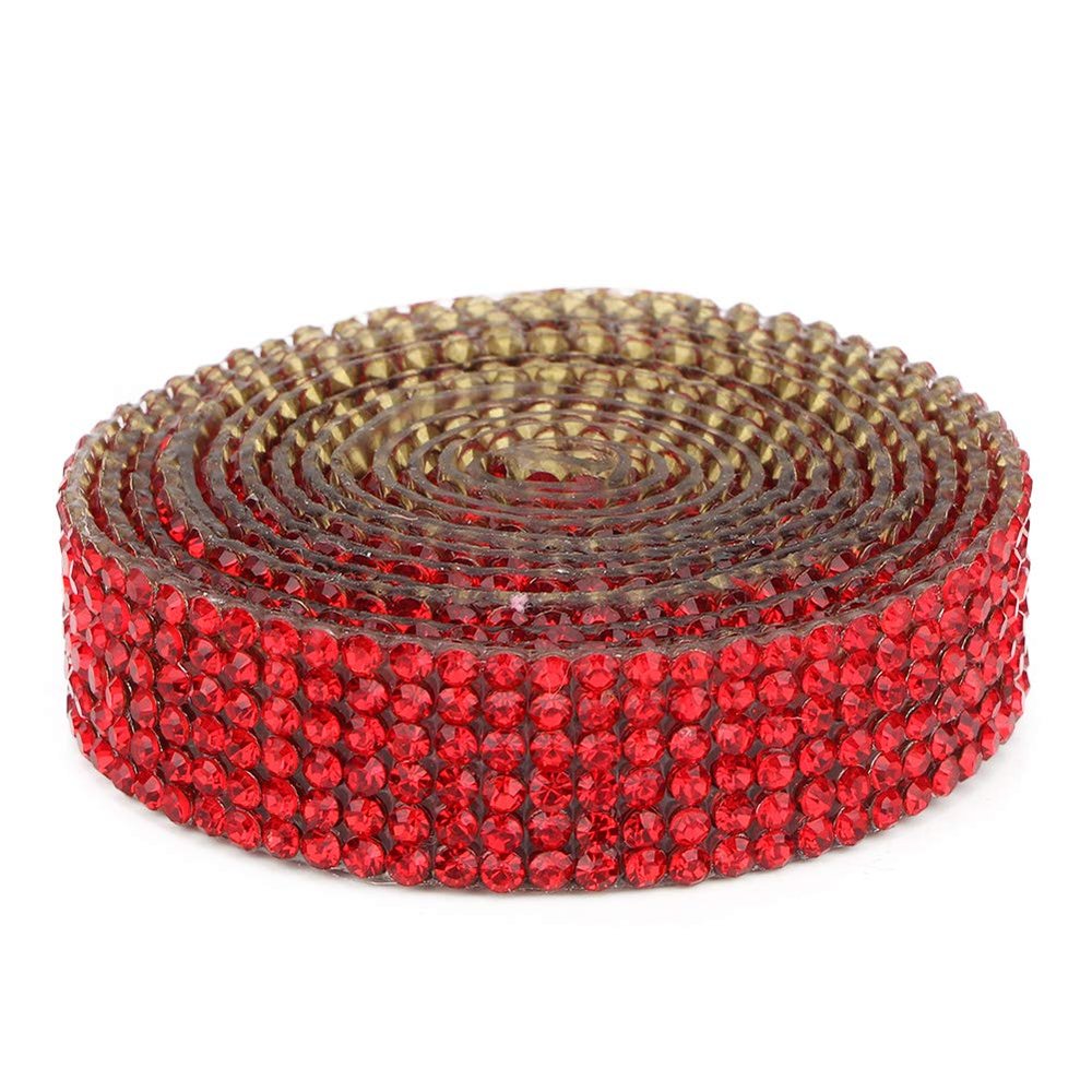 1 m Self-Adhesive Rhinestone Trim, Glittering Crystal Ribbon for DIY Crafts and Decorations, Red