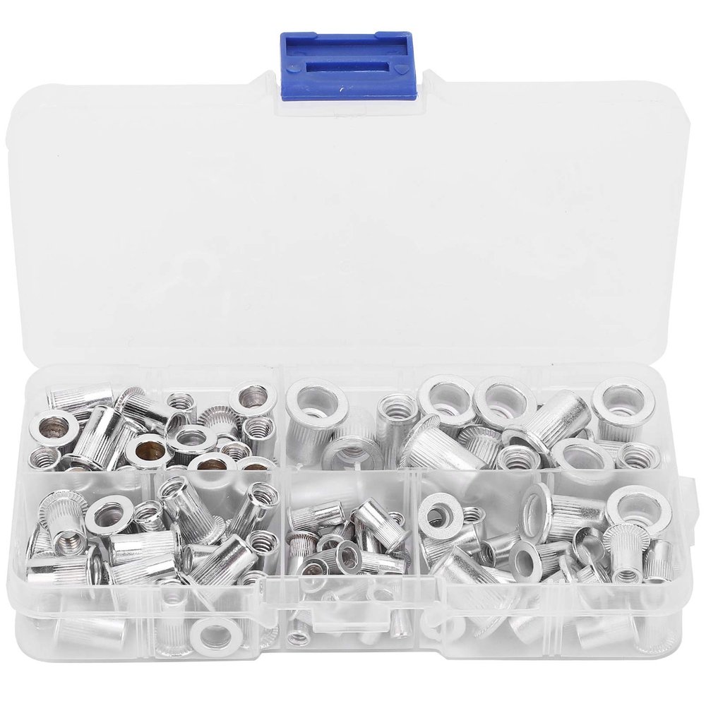 VWWJCCRO Aluminum Rivet Nuts, 100-Piece Set with Storage Box, Vertically Grained Rivet Nut Assortment