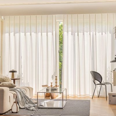 Bishilin Sheer Curtains, 2-Piece Set, 132 x 214 cm, Solid Color with Wave Pattern