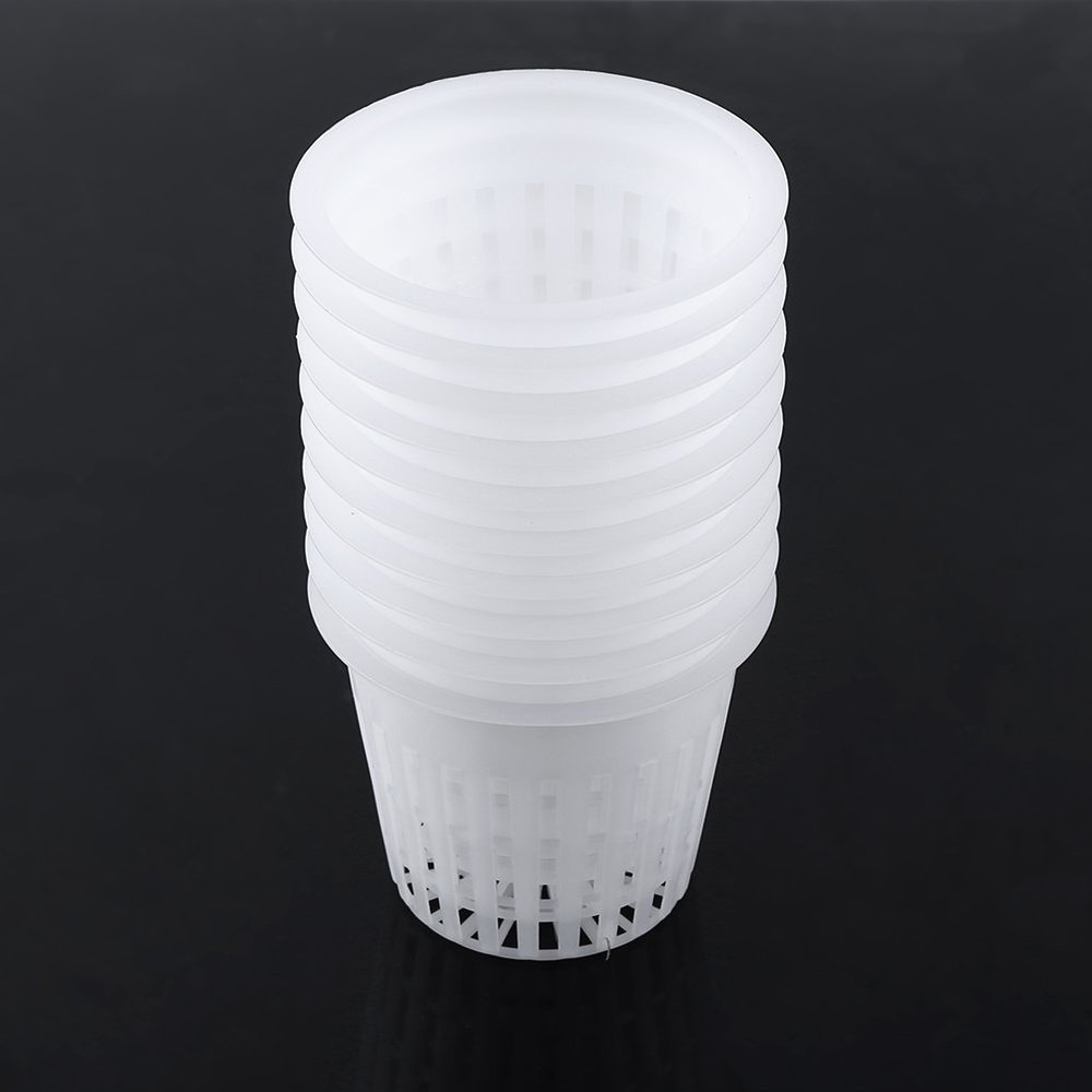 Sunicon 10-Pack Garden Net Cups with Slits, Reusable, Durable Net Pots for Hydroponics and Plant Growth, White