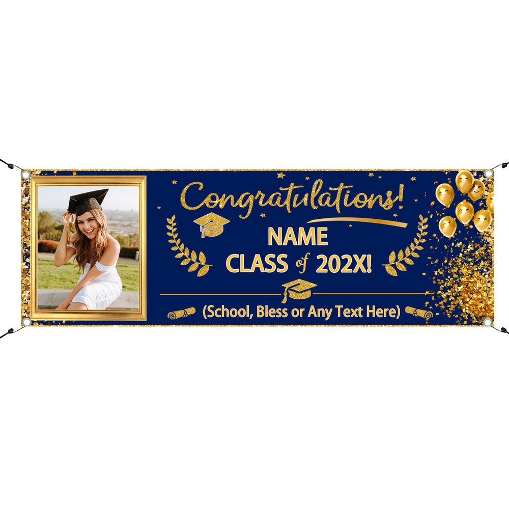 FAHOXUMR Personalized Graduation Banner, Class of 2026 Graduation Party Decor, Custom Banner Graduation Gift (240 x 80 cm, Blue)