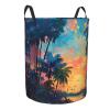 Foldable Laundry Basket with Tropical Sunset Design, Waterproof view 2