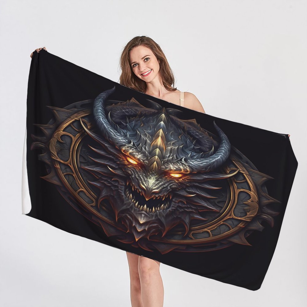 QEODAH Dragon Beach Towel - Fantasy Animals, 100 x 200 cm