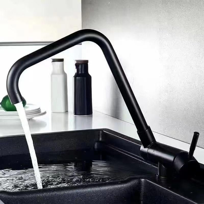 ZYCDP Fold-Down Kitchen Faucet, 360° Swivel Stainless Steel Window Faucet, Black