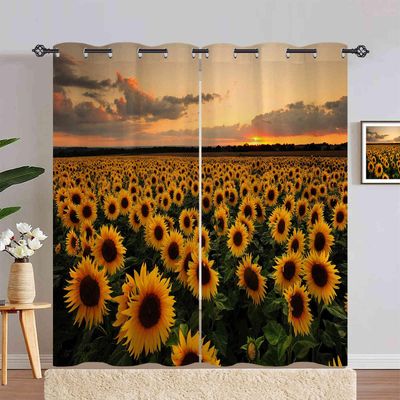 ANHOPE Sunset Sunflower Blackout Curtains, 2-Pack, 90 x 55 in