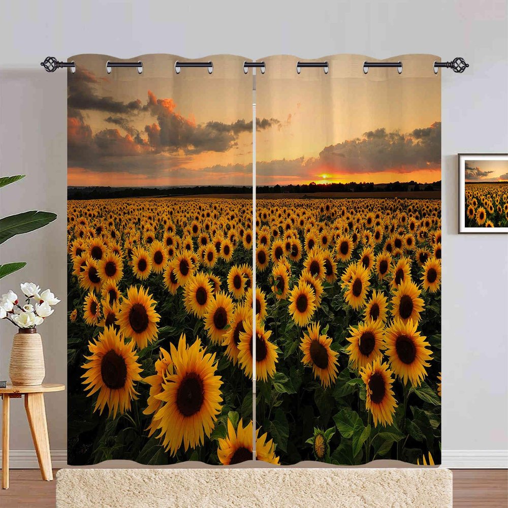 ANHOPE Sunset Sunflower Blackout Curtains, 2-Pack, 90 x 55 in