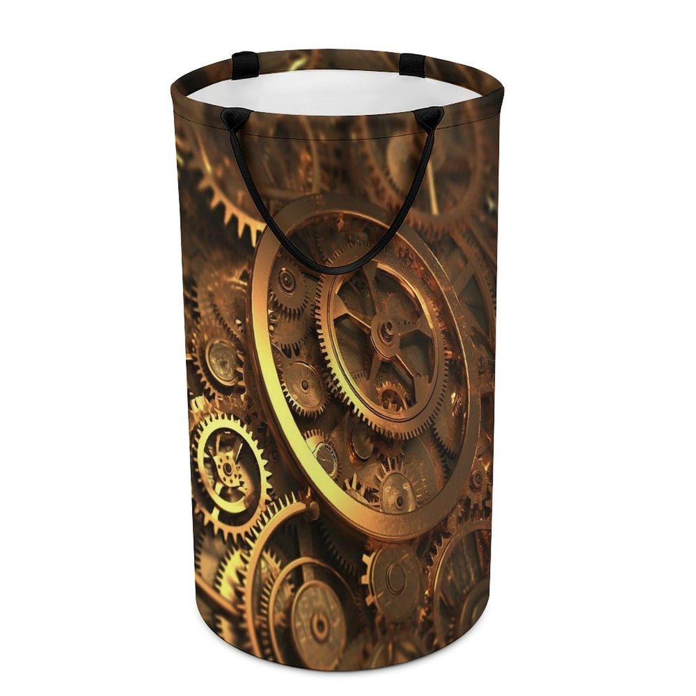 NQLYUT Large Freestanding Laundry Hamper with Steampunk Gears, Collapsible