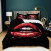 Red Artistic Lips 3-Piece Bedding Set, 180 x 200 cm, Black view 1