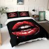 Red Artistic Lips 3-Piece Bedding Set, 180 x 200 cm, Black view 2