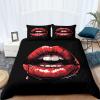 Red Artistic Lips 3-Piece Bedding Set, 180 x 200 cm, Black view 3