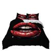 Red Artistic Lips 3-Piece Bedding Set, 180 x 200 cm, Black view 4