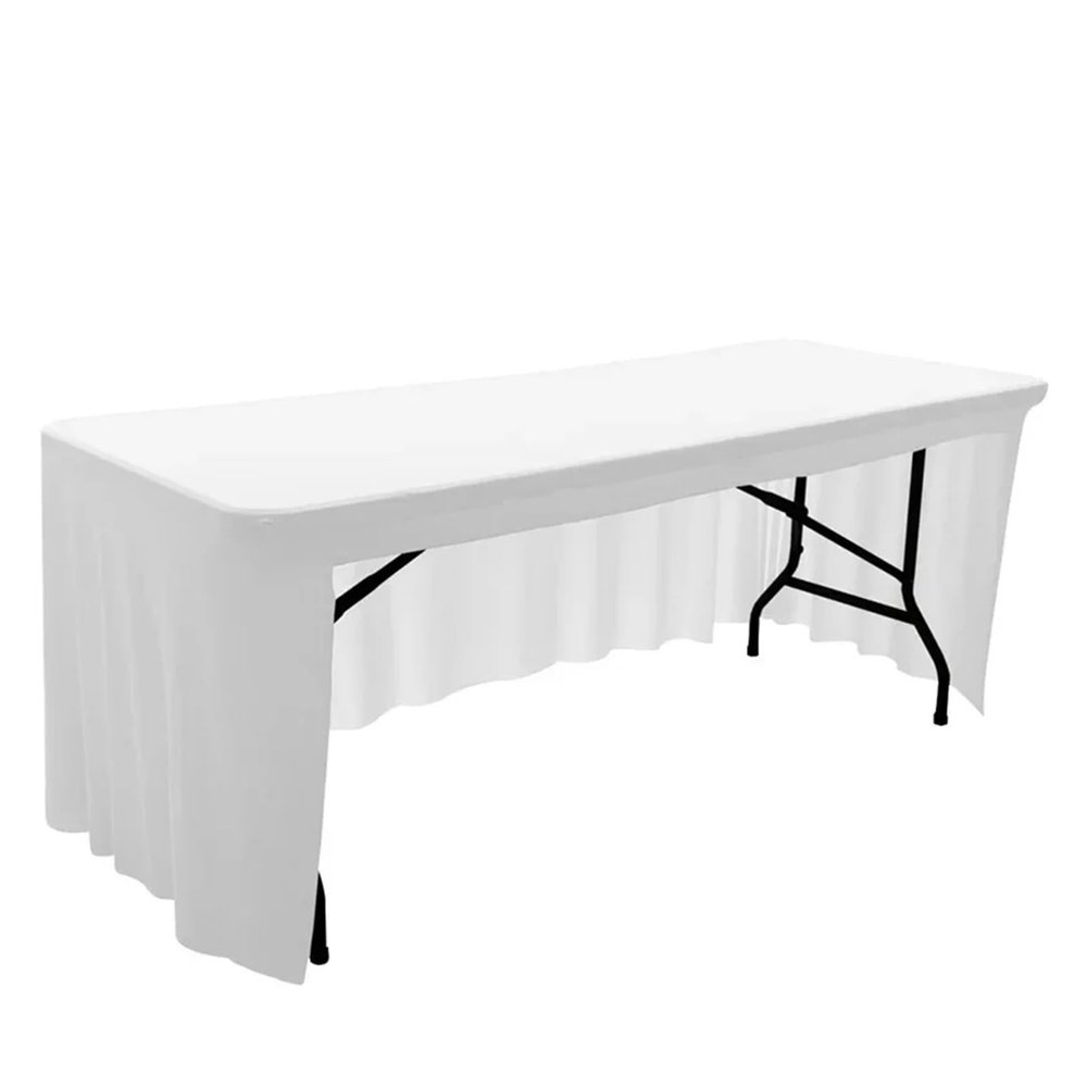 White Stretch Spandex Tablecloth for 5 ft Tables, 152 × 76 × 76 cm