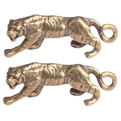 GARVALON Vintage Brass Tiger Figurines, Gold-Colored, 2-Piece Set