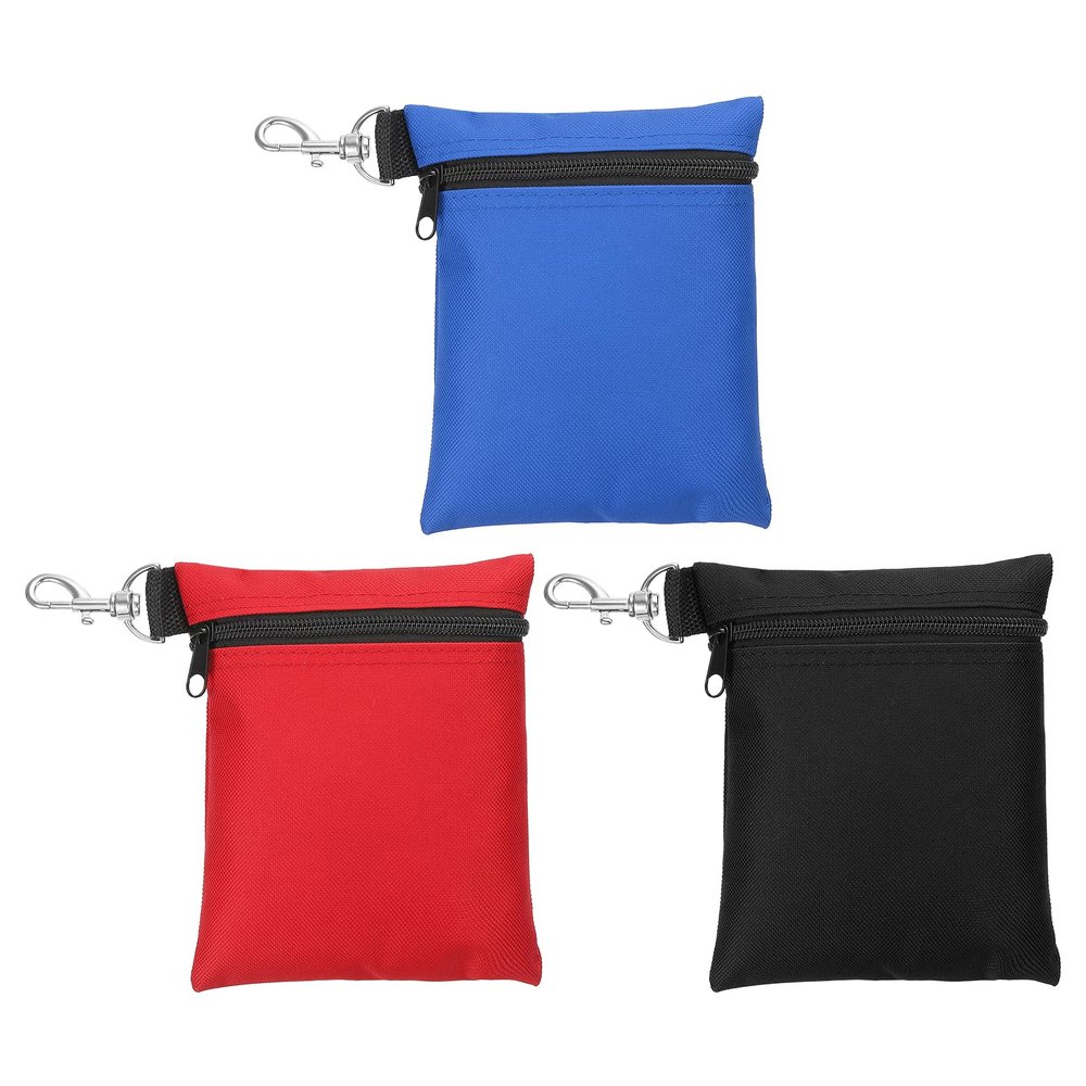 PATIKIL Golf Tee Bags with Zippers, 6.7 x 5.5 in, 3-Pack, with Clips, Blue/Red/Black