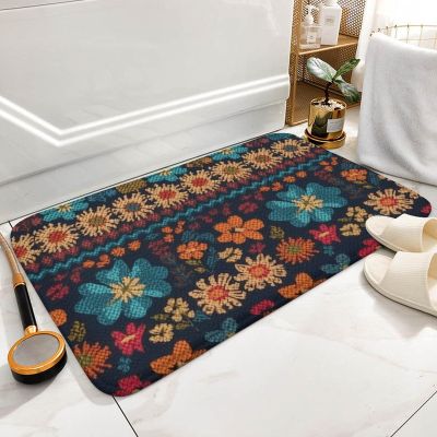 Washable Area Rug with Colorful Knit Pattern, Absorbent and Non-Slip