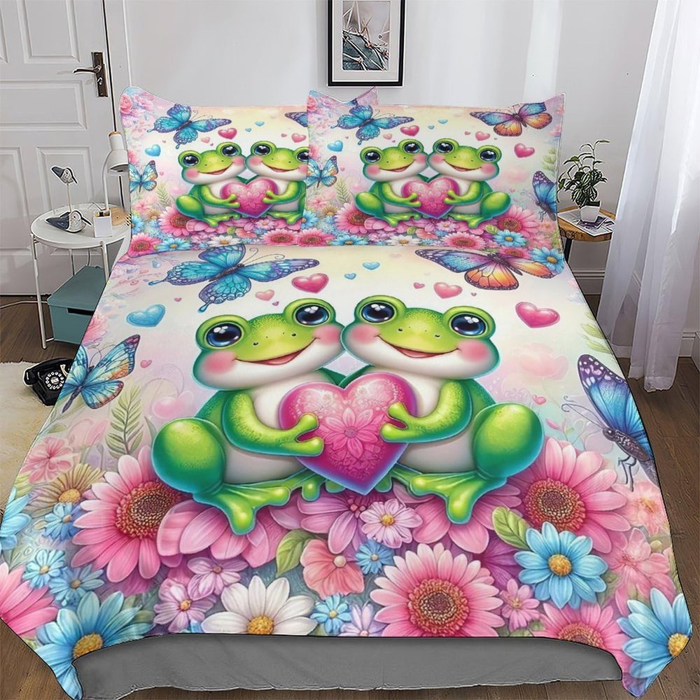 PAZZK Frog 3D Bedding Set, Double, 200 x 200 cm