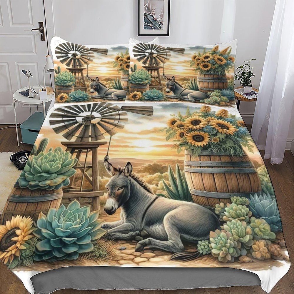 PAZZK Donkey 3D Microfiber Duvet Cover Set, 3-Piece, Zipper, Double (200 x 200 cm)