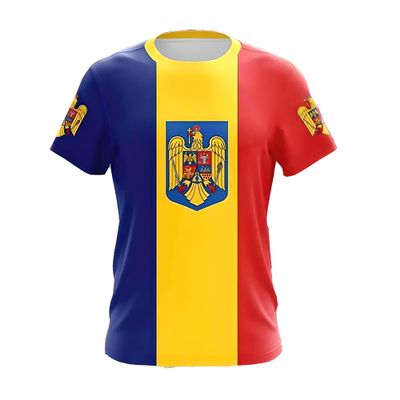 YuanDiann 2024 European Cup T-Shirt, Romania Flag Print, Men's and Women's, Quick-Dry Fan Shirt, #4, M