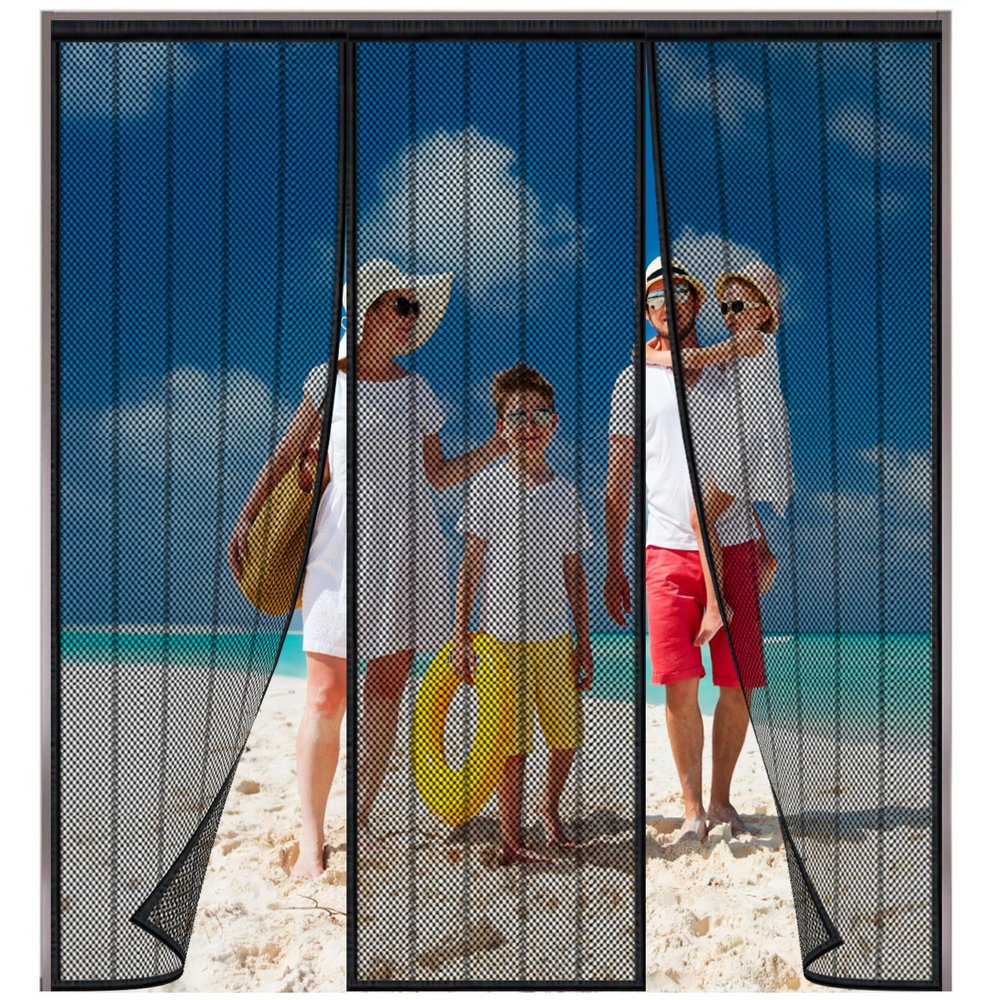 HGPFCB Magnetic Fly Screen Door, Double-Door Design, No-Drill Adhesive Installation