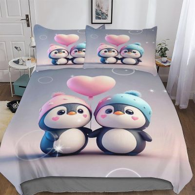 PAZZK Penguin 3-Piece Microfiber Duvet Cover Set, King 220 x 240 cm