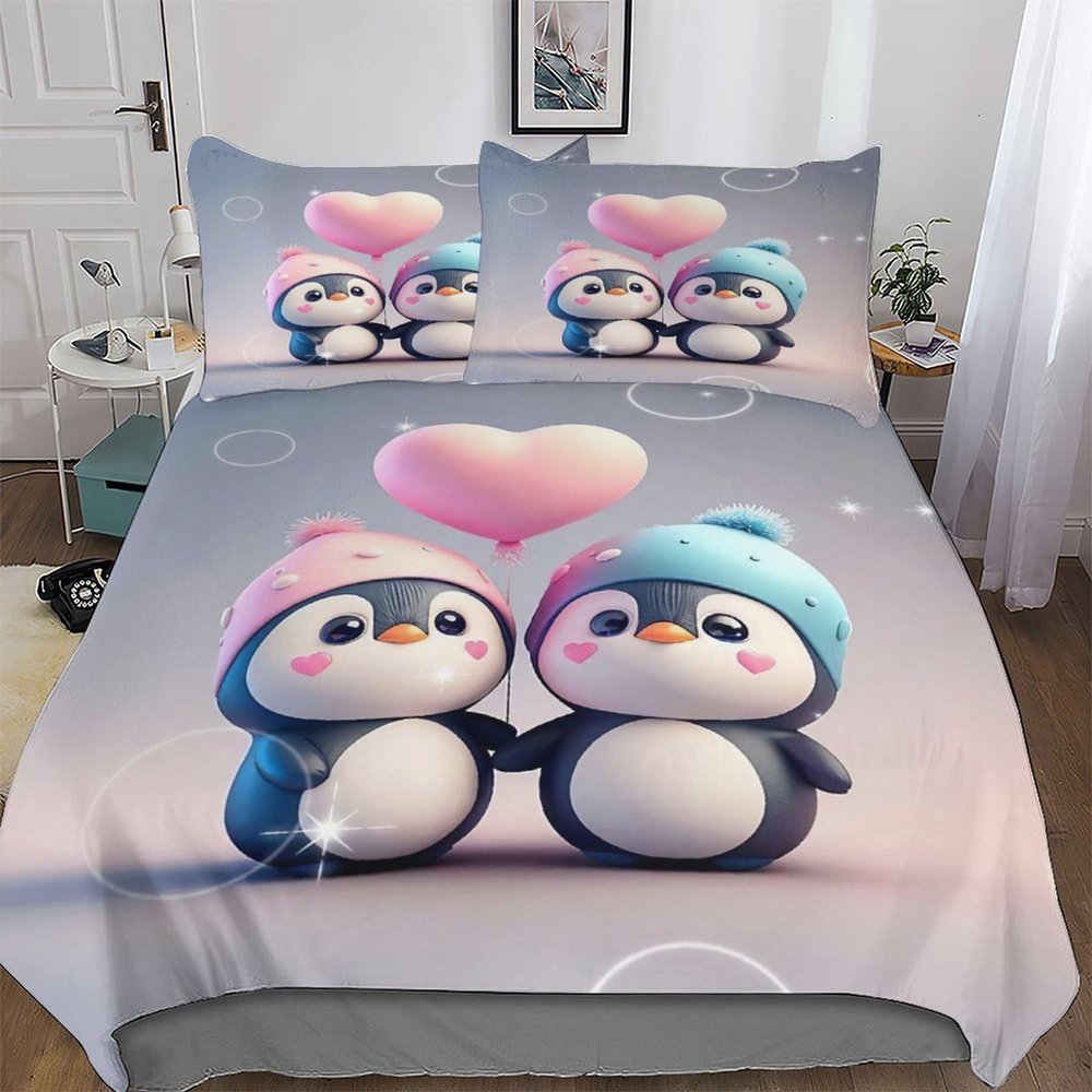 PAZZK Penguin 3-Piece Microfiber Duvet Cover Set, King 220 x 240 cm