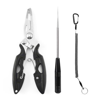 DHWEKU Stainless Steel Fishing Pliers with Coiled Lanyard