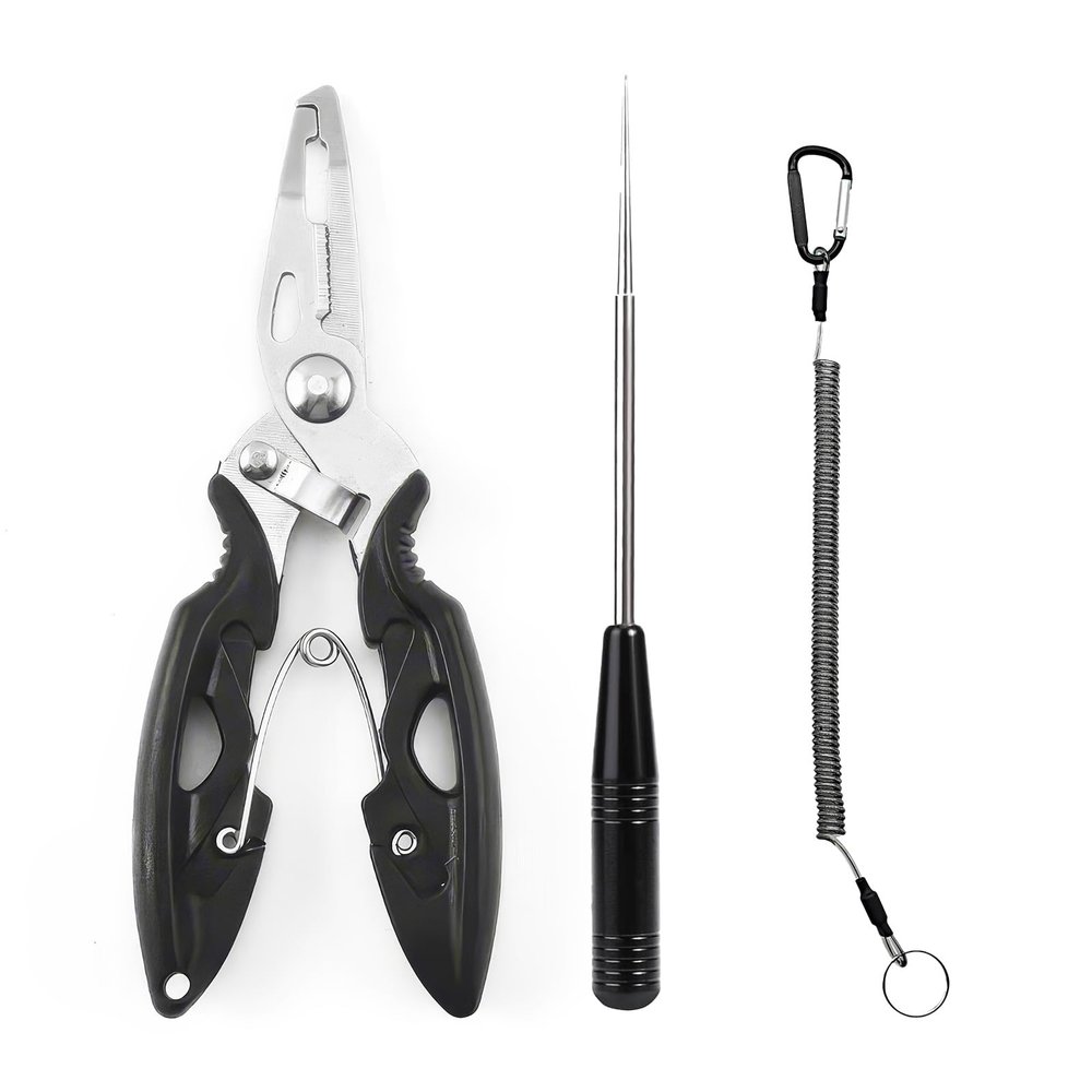 DHWEKU Stainless Steel Fishing Pliers with Coiled Lanyard