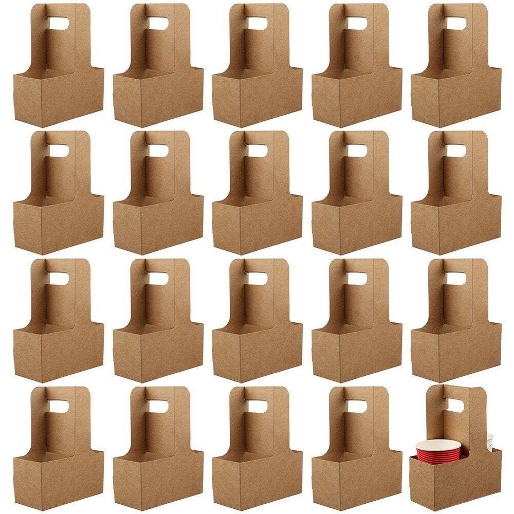 20-Pack Kraft Paper Takeout Cup Holders, Holds 2 Cups