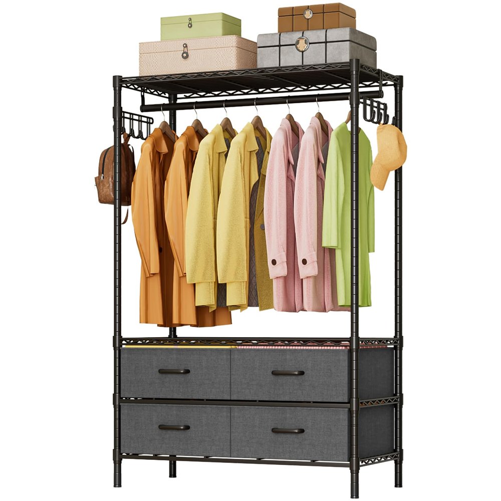 KZOBYD Garment Rack with Fabric Drawers, 90 × 40 × 180 cm (Black)