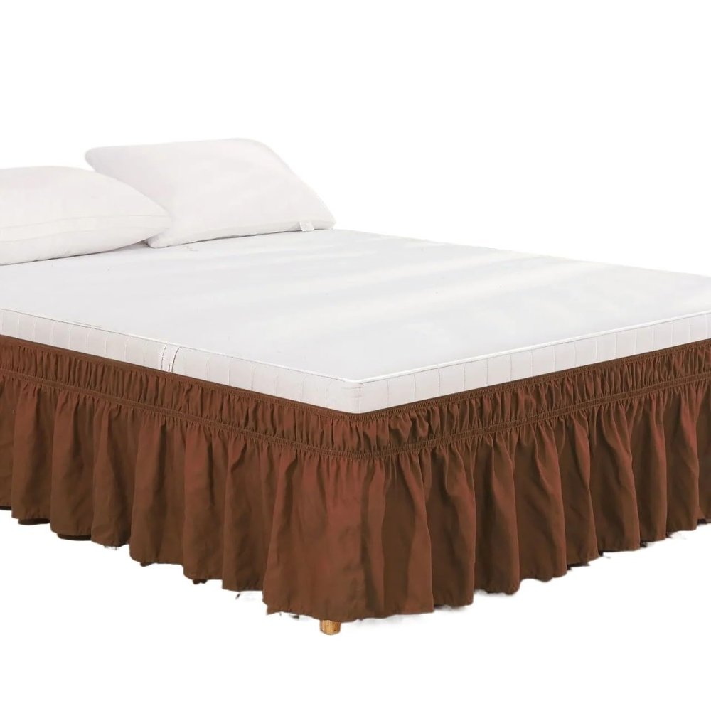 CAFFEN 1PC Elastic Bed Skirt, Dark Brown, Twin 99 x 190 x 38 cm