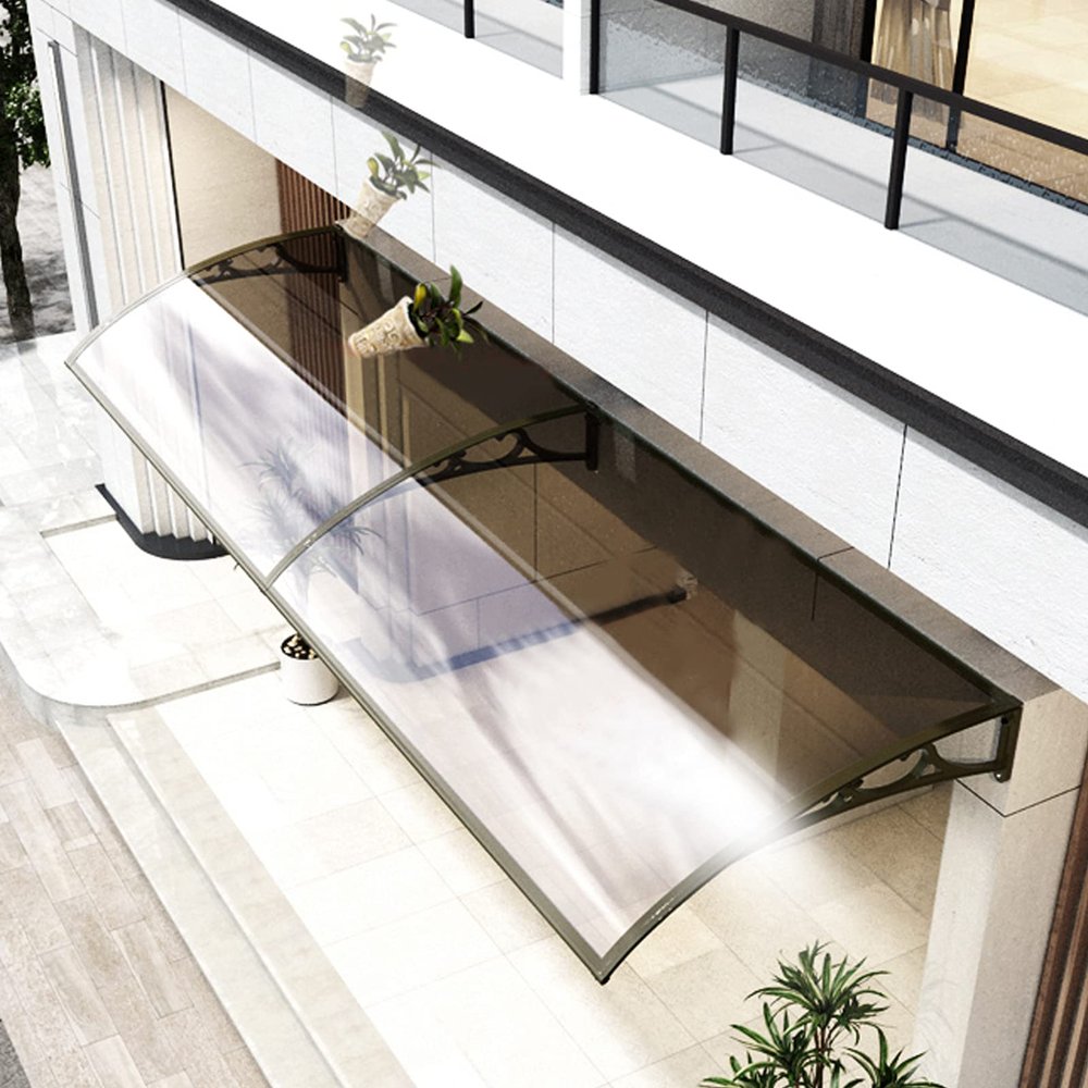 Quiet Curved Polycarbonate Door and Window Awning, UV-Protected Rain Cover, 60/80 cm W, Brown